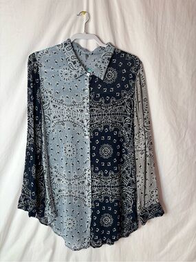 Chan Luu women’s blouse sizeM patchwork sheer loose fitting